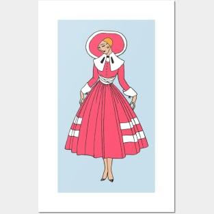 victorian  redhead woman pink and white elegant illustration Posters and Art